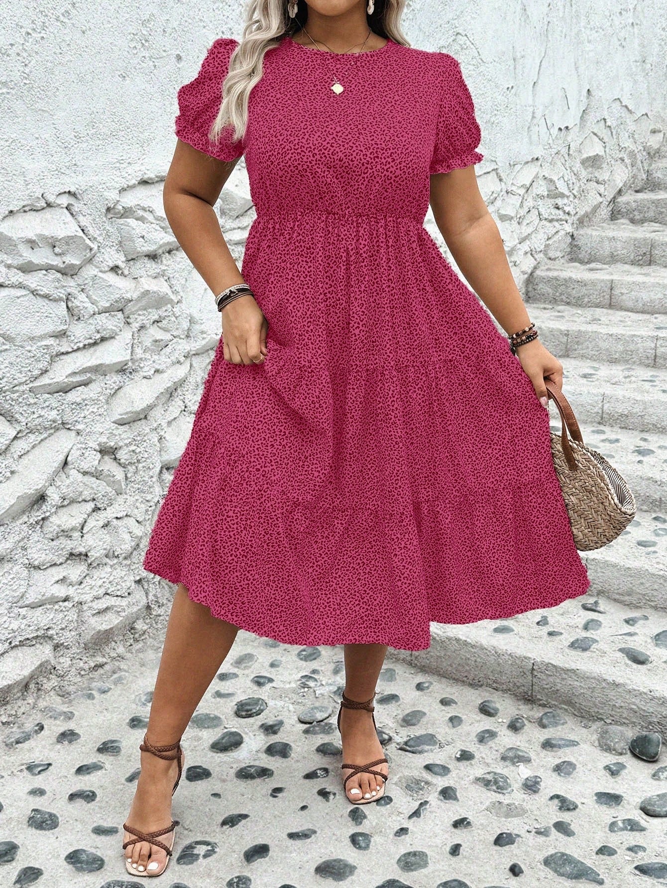 Frenchy Plus Leopard Print Ruffle Hem Dress For Summer