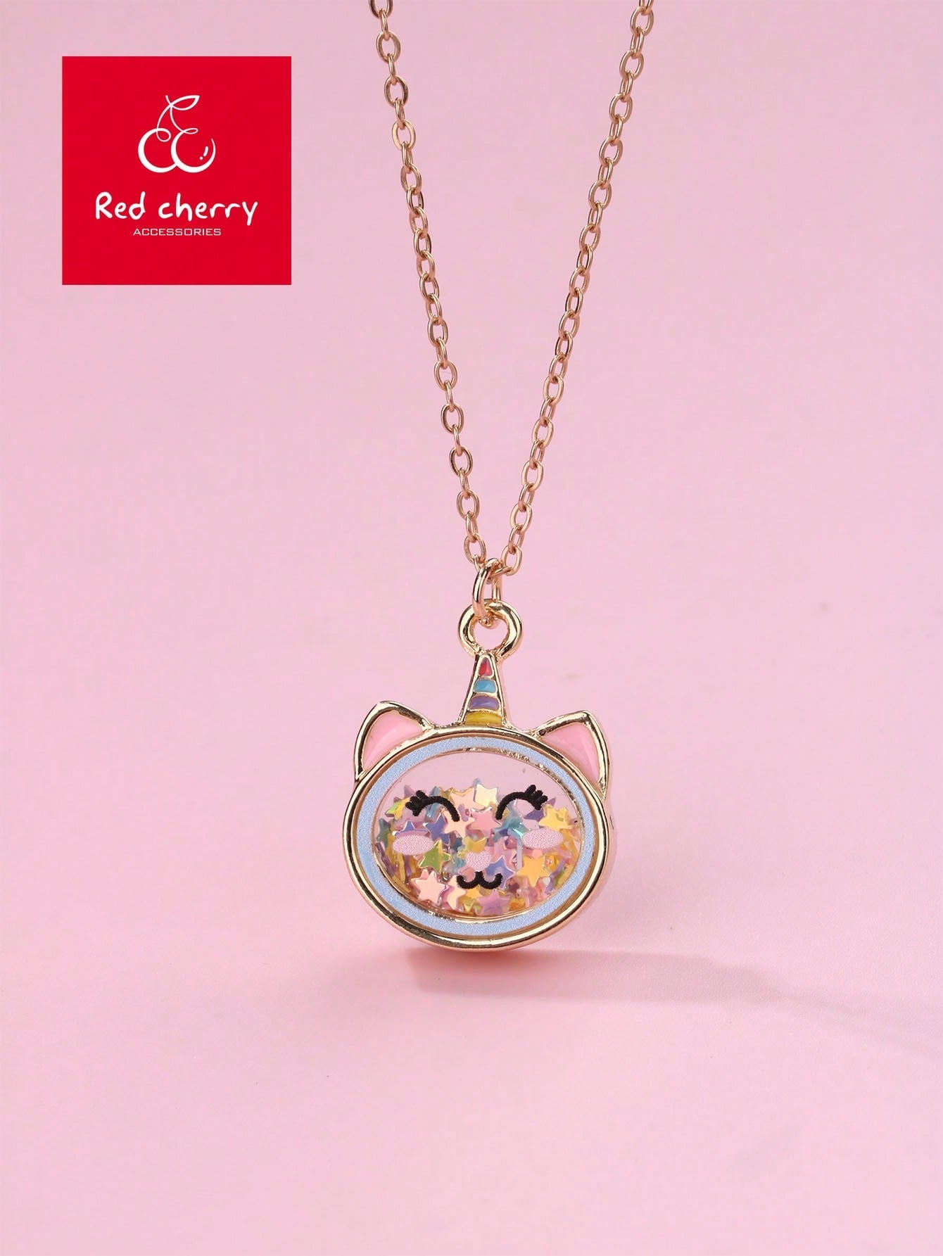 1pc Girls' Butterfly Zinc Alloy Five-pointed Star & Pvc Colorful Glitter Pendant Necklace, Suitable For Daily Wear