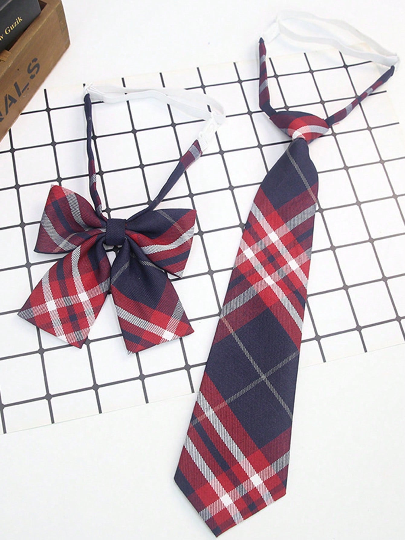 2pcs Plaid Tie Student Uniform, Back To School Season, School Uniform Tie Set, Bow Tie Collar Accessories, Suitable For Back To School Dressing