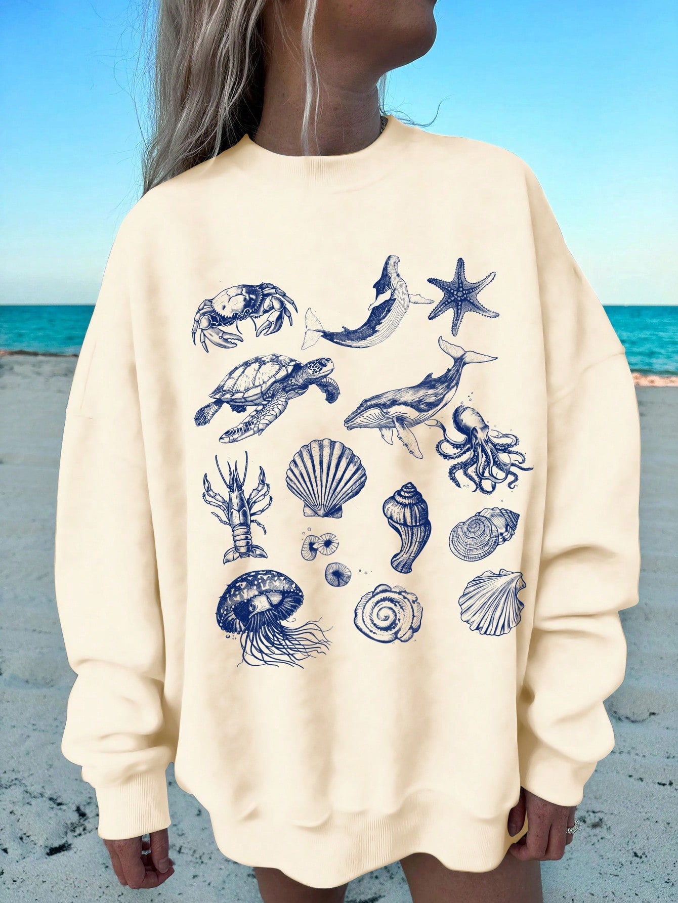 Casual Simple Printed Round Neck Loose Fit Women's Long Sleeve Sweatshirt