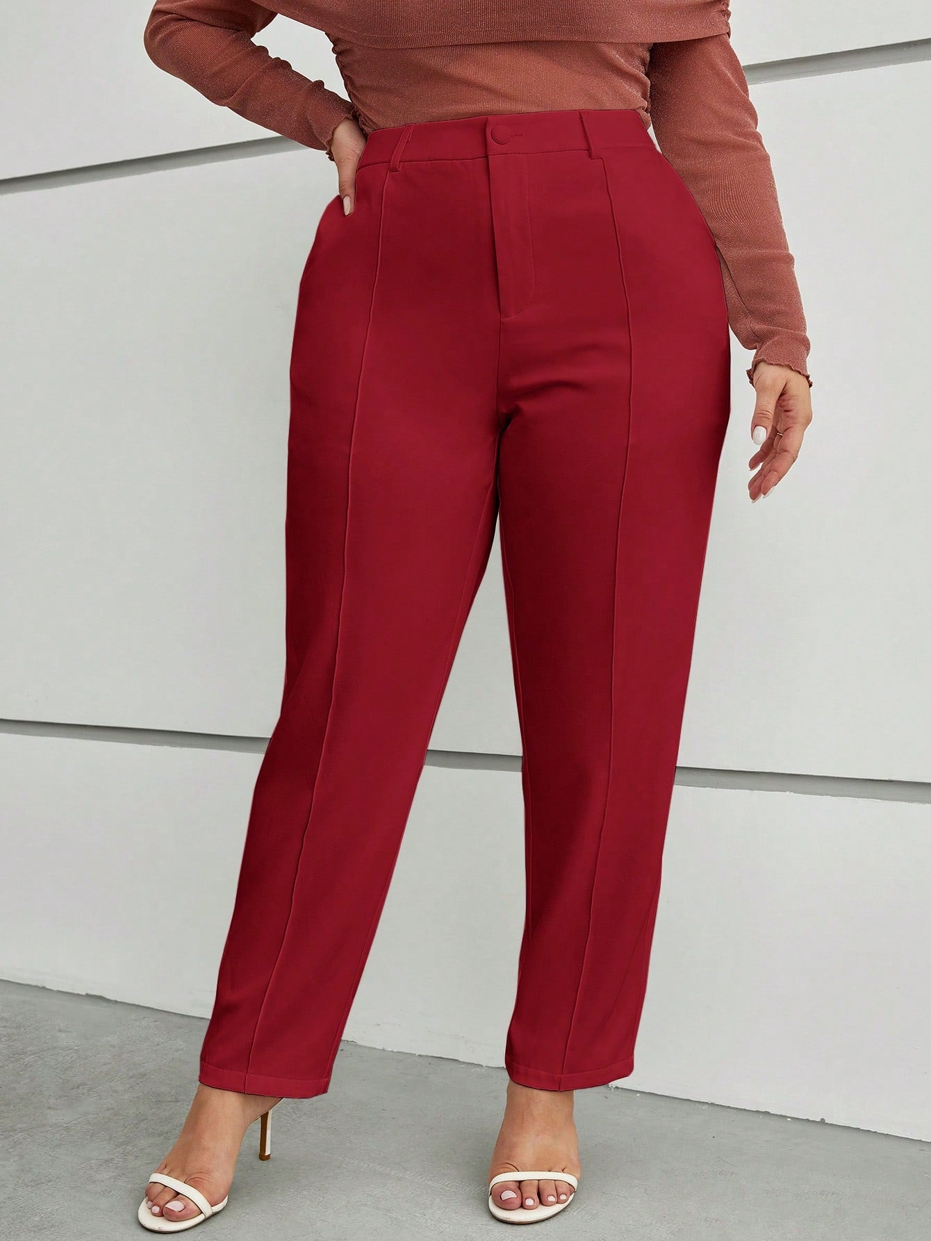 Plus Solid Seam Front Suit Pants