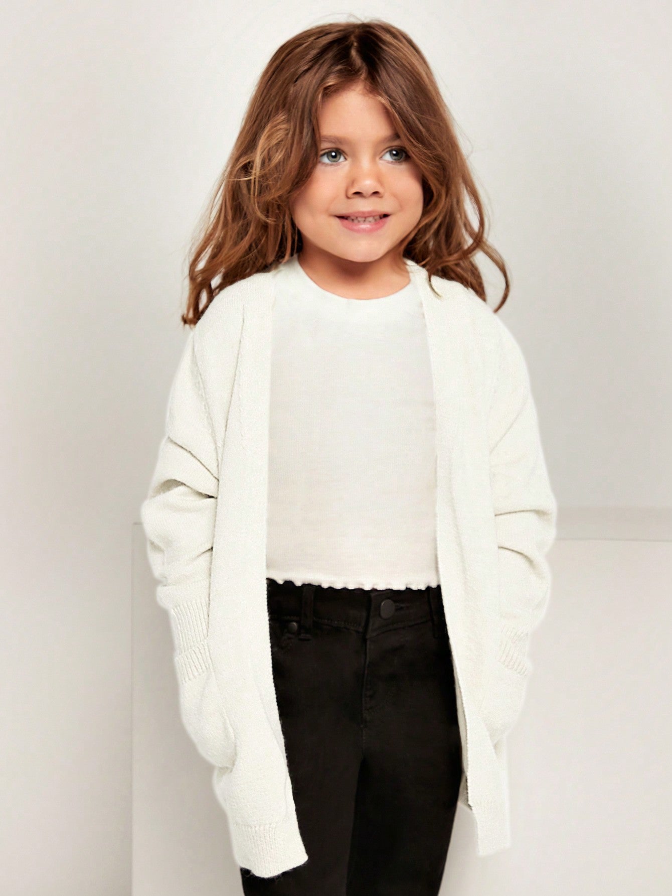 Young Girl Open Front Dual Pocket Cardigan