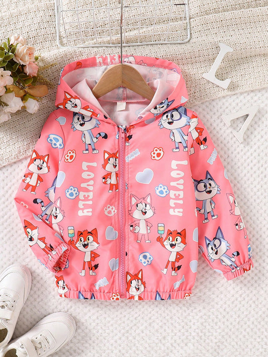 Girls Casual Cute Cartoon Print Hooded Zipper Long-Sleeved Jacket Is Specially Designed For Autumn. It Combines A Variety Of Practical And Fashionable Elements. The Jacket Is Printed With Lively And Cute Cartoon Patterns. These Patterns Are Colorful And V