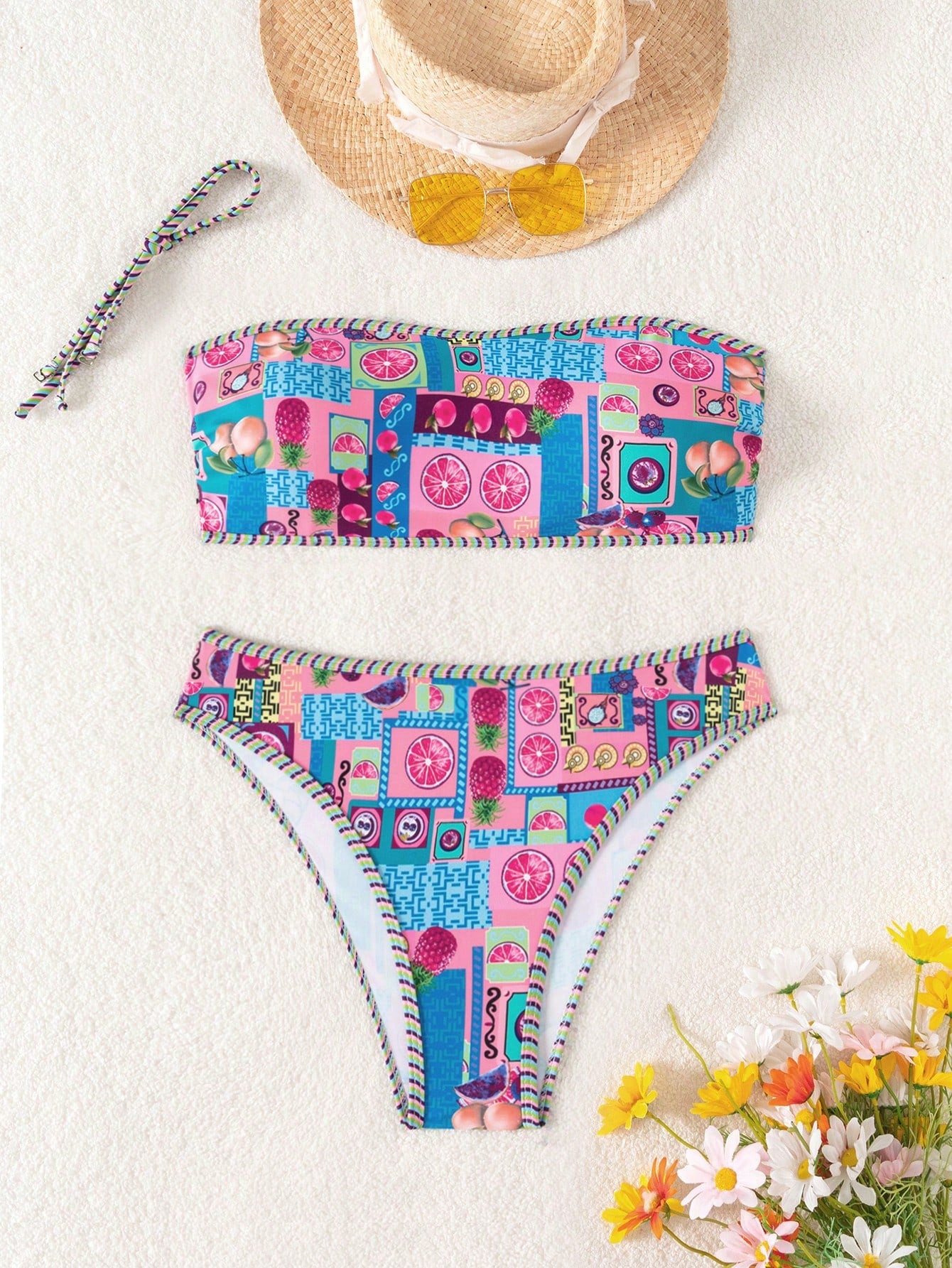 Swim Ladies' Fashionable Printed Bikini, Vacation Style, Random Print,Summer Beach