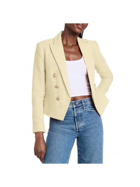 BZB Women Double Breasted Cropped Blazer Jackets Lapel Open Front Long Sleeve Business Suit Jackets With Pocket