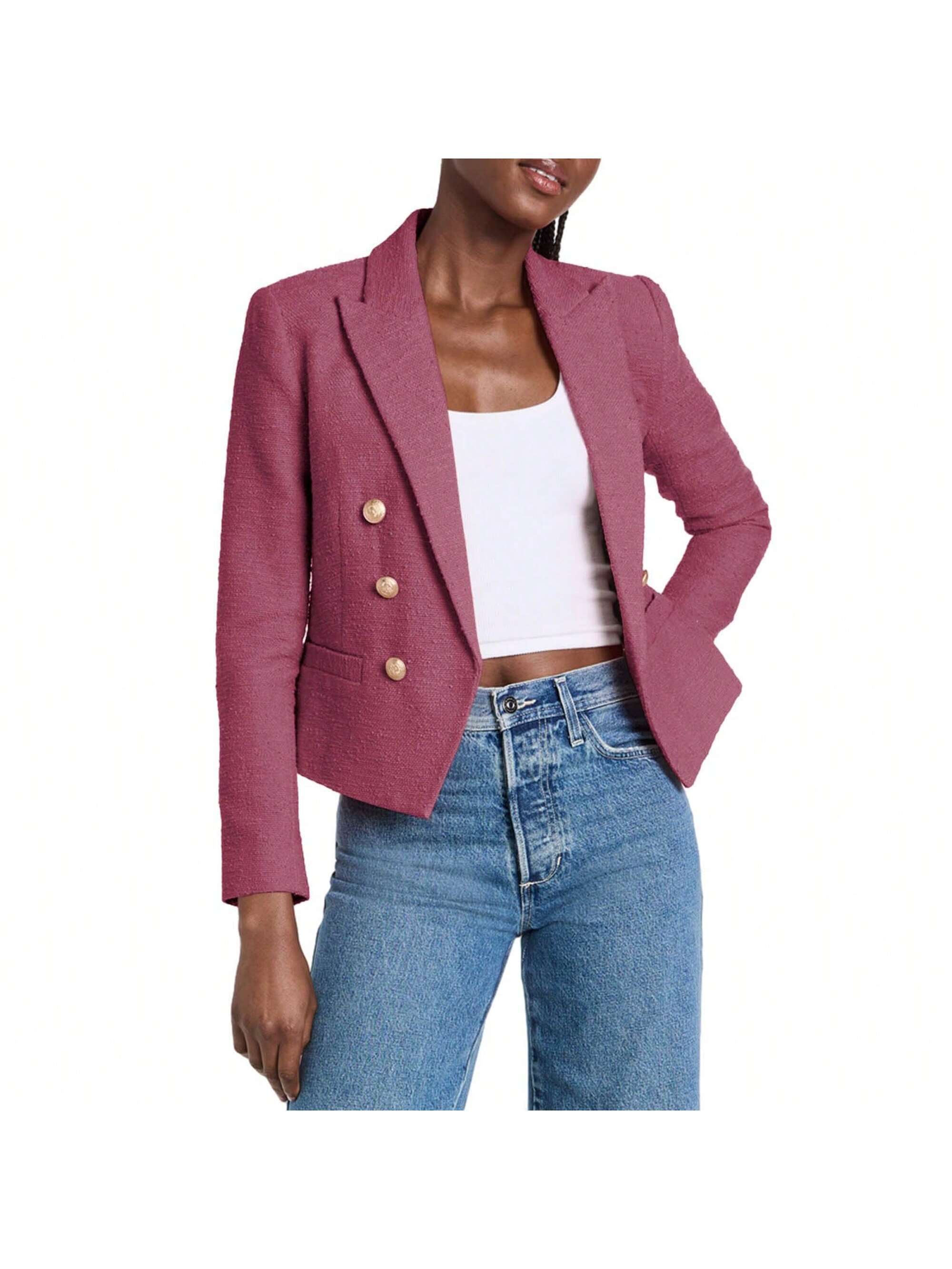 BZB Women Double Breasted Cropped Blazer Jackets Lapel Open Front Long Sleeve Business Suit Jackets With Pocket