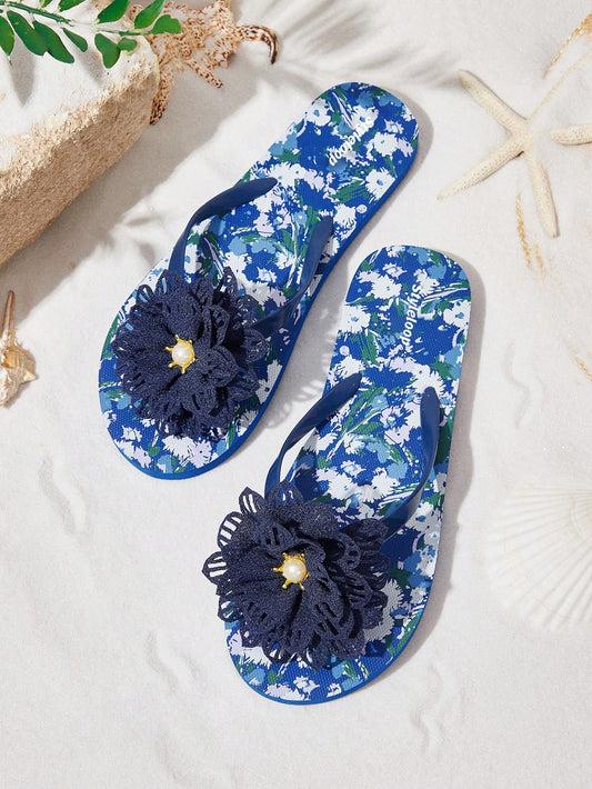 Styleloop Women's Blue Flip Flops Vacation Shoes Summer Sale  Boho Feels Vintage Cottagecore Frenchy Shoes Halloween