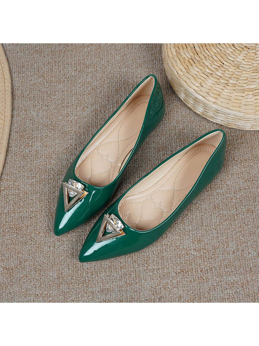 Women's Flat Low-Cut Green Patent Leather Soft-Sole Ballet Shoes