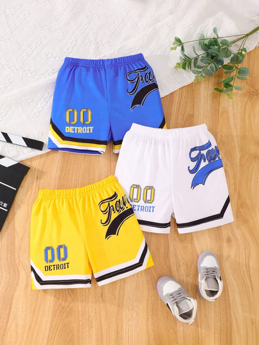 3pcs Boys' Quick Dry Shorts, Children's Summer Sports Mesh Breathable Blue Basketball Training Loose Pants