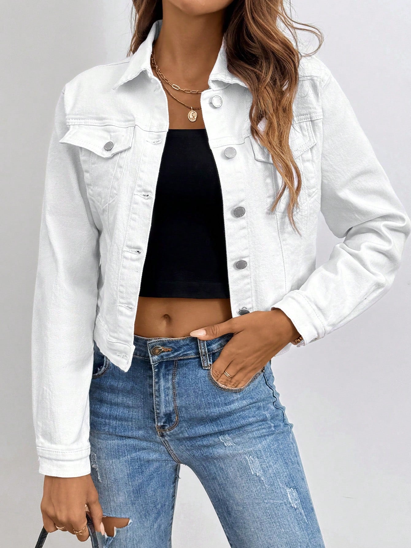 Flap Pocket Button Front Denim Jacket