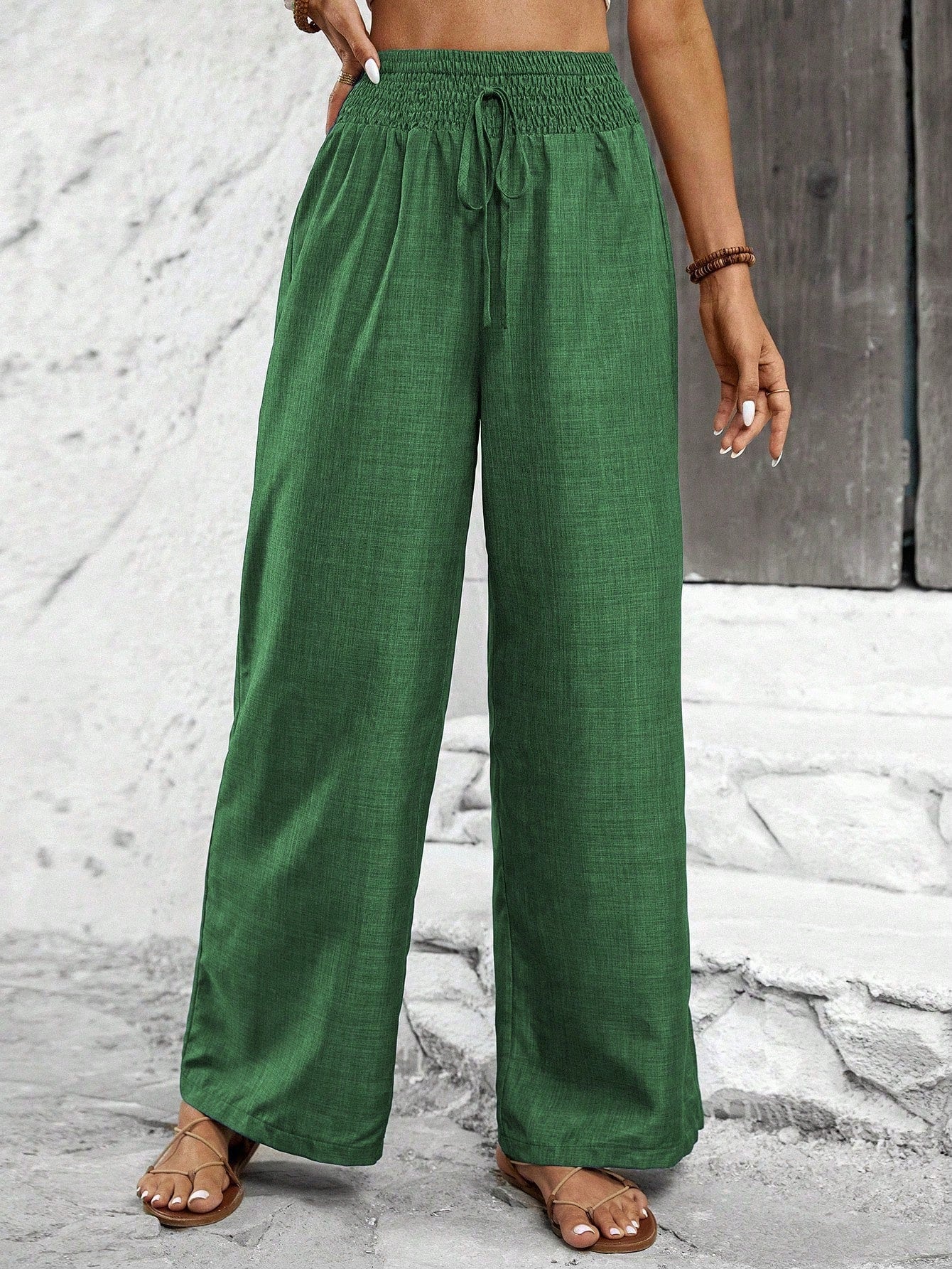 Solid Color Straight Leg High-Waisted Casual Pants Ideal For Vacation And Leisure