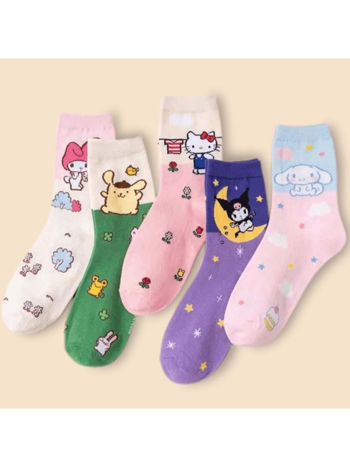 4 Pairs Purple Cartoon Mesh Cute Women's Breathable Mid-Calf Socks, Spring/Summer