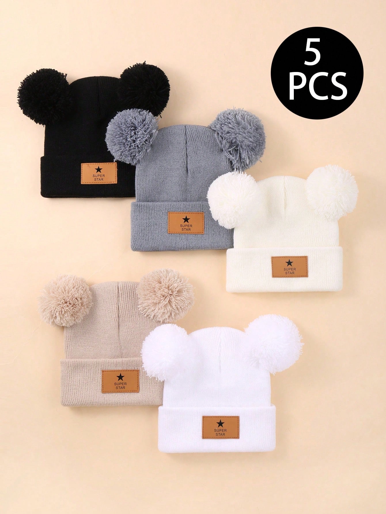 5pieces Baby Winter Hat Warm Toddler  Beanies Cute Pompom Hats Knit Infant Beanie Baby Snow Hats for Baby Boy