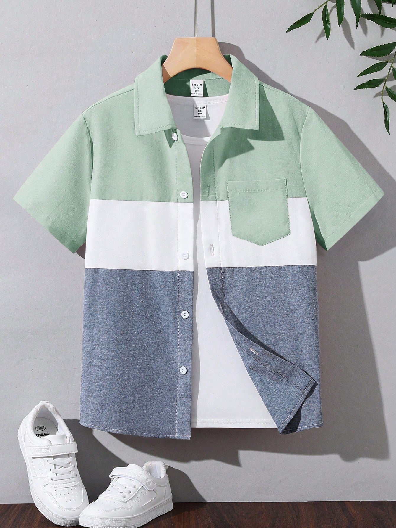 Tween Boys' Loose Fit Casual Short Sleeve Color Block Patchwork Shirt, For Tweens