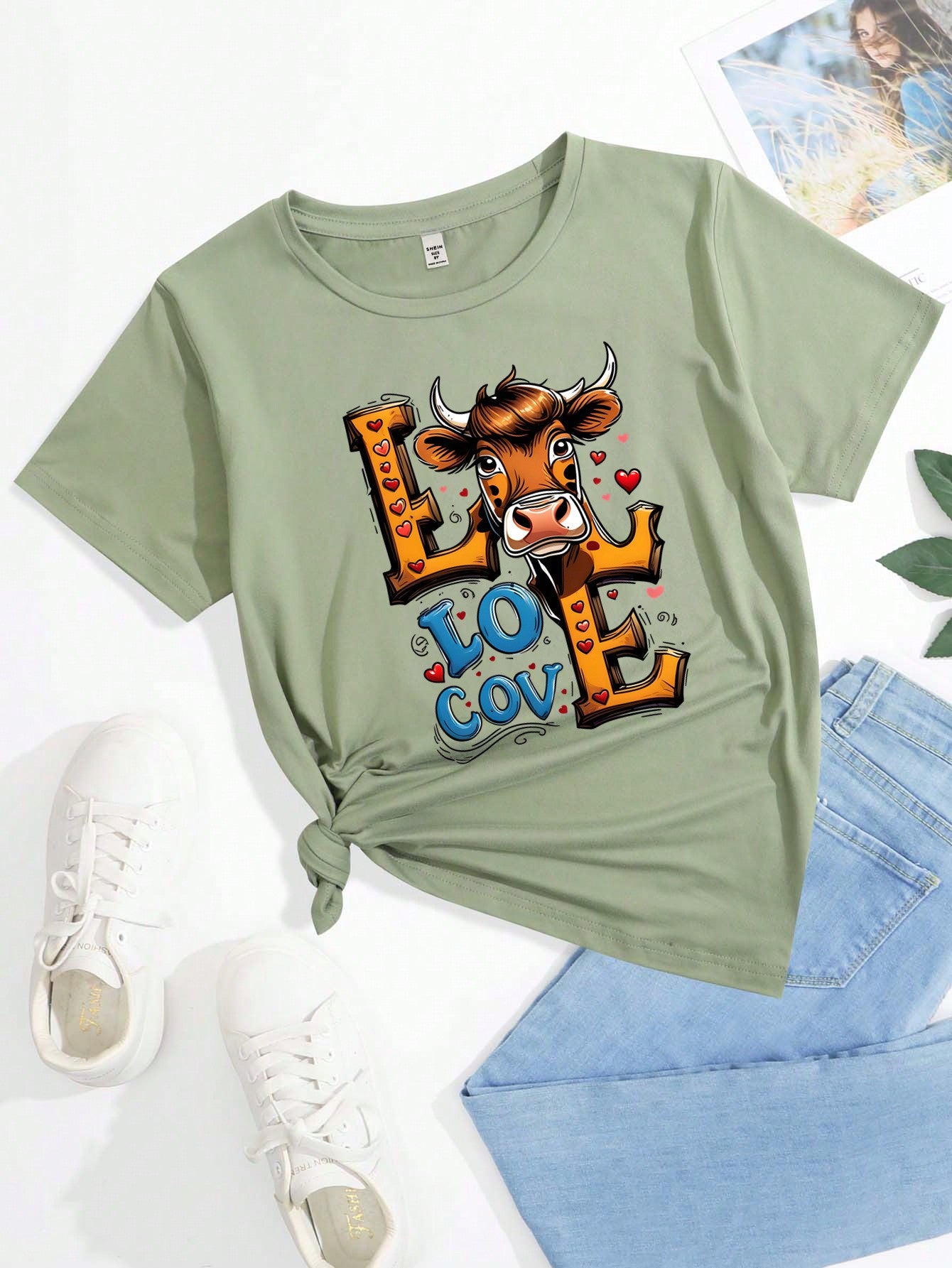 Tween Girls Animal And Letter Print T-shirt