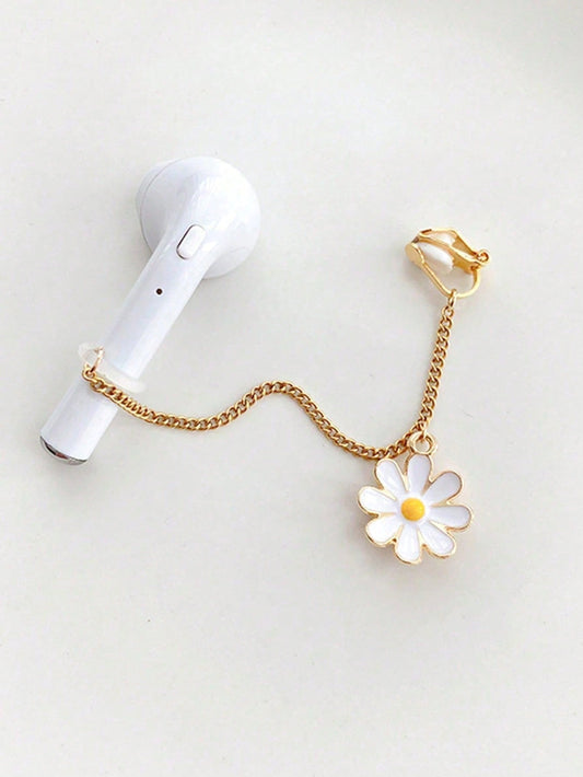 1pc Daisy Bluetooth Earphone Anti-Drop Ear Clip Flower Earring Non-Pierced Ear Cuff, With Chain