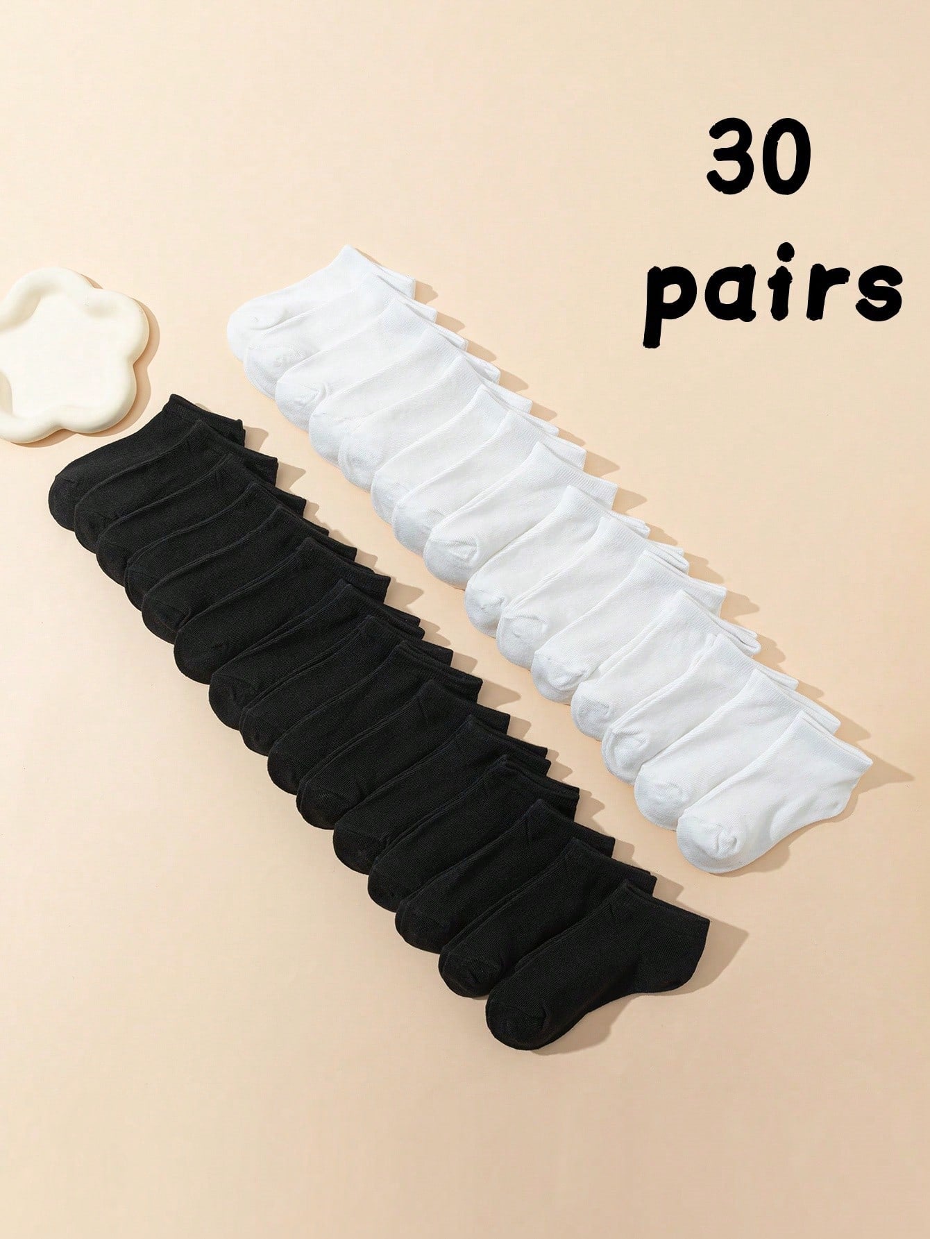 30 Pairs Children's Solid & Striped Casual Comfortable All-Match Short Socks, Suitable For Students