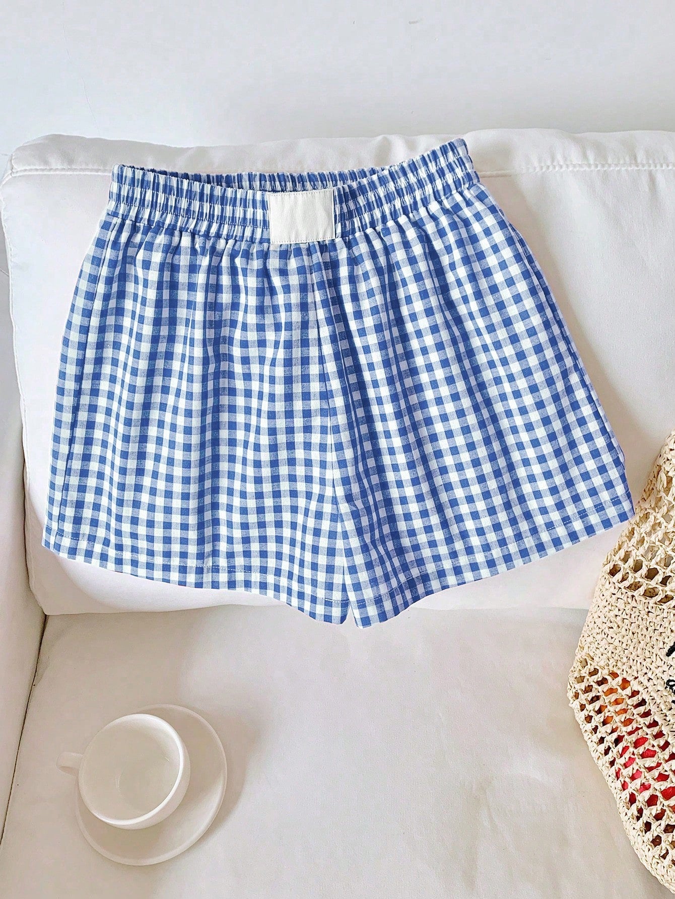 Plus Size Women's Loose Check Pattern Elastic Waistband Shorts