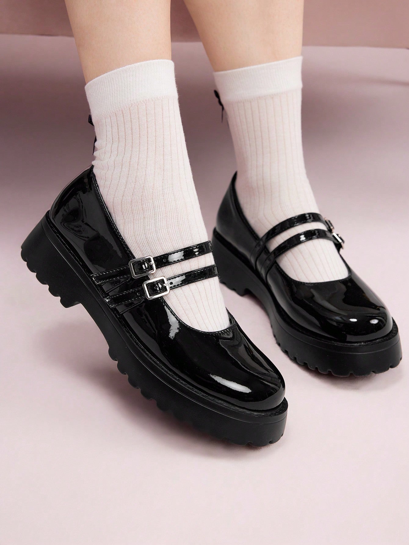 Women Shoes Round Toe Buckle Decor Flatform Black Versatile Mary Jane Shoes Vacation Shoes Summer Sale