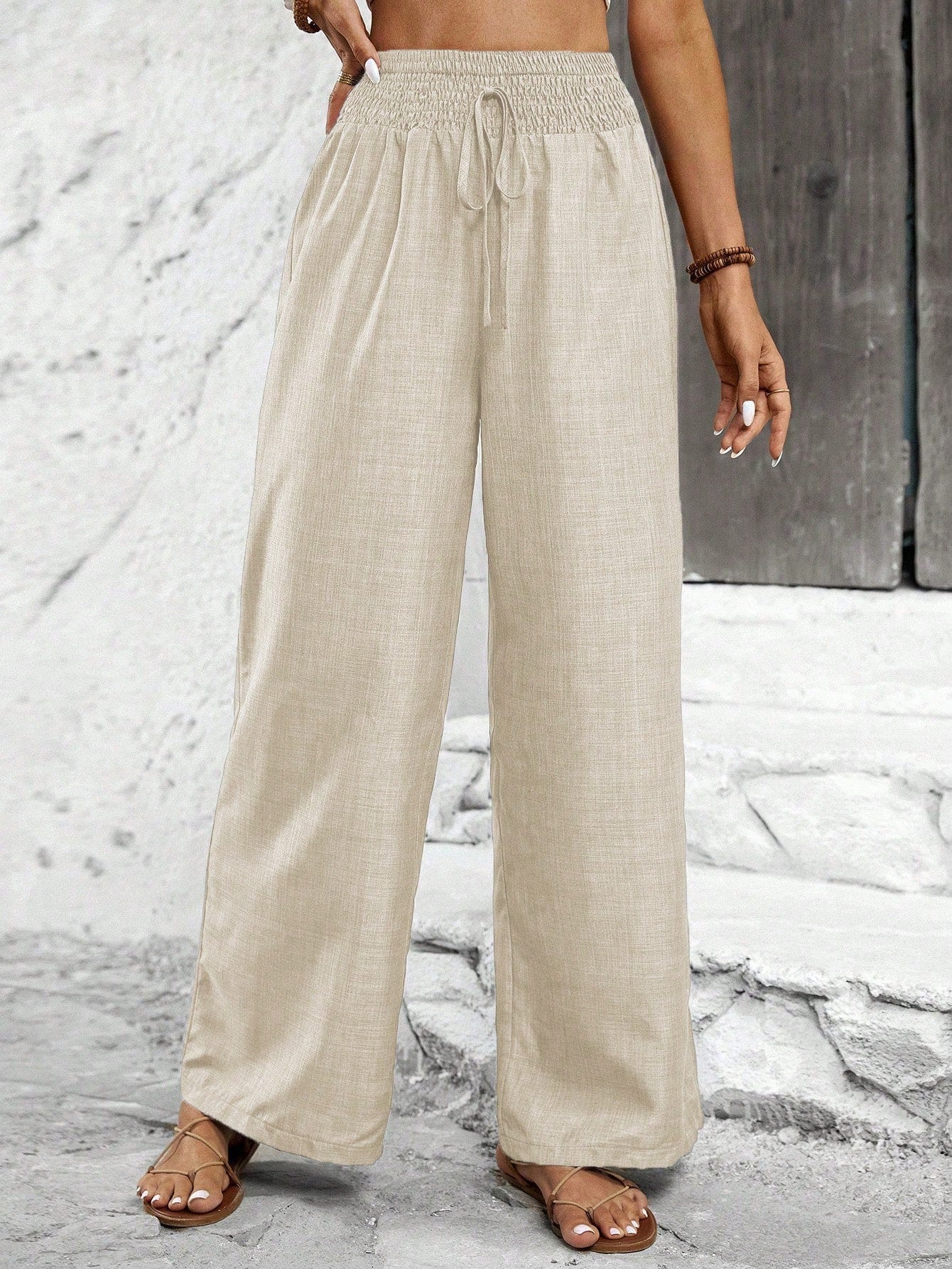 Solid Color Straight Leg High-Waisted Casual Pants Ideal For Vacation And Leisure