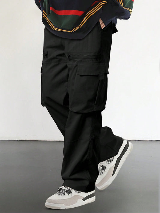 Men's Casual Solid Color Flap Pocket Side Cargo Pants