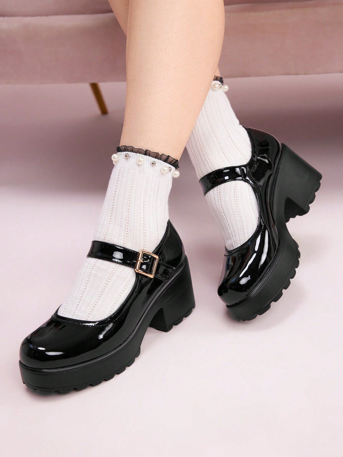 Women Chunky Heeled Wedge Shoes, Elegant Artificial Leather Mary Jane Shoes For Summer Graduation Heels Prom Heels Vacation Shoes Summer Sale Back To School Shoes College Student Shoes Halloween