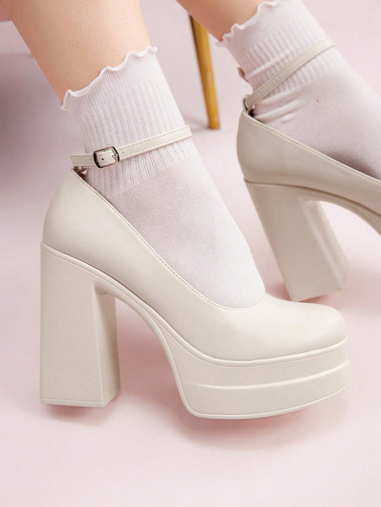 Women's Shoes Fashion Ankle Strap Pumps Platform Chunky Heeled White Pumps For Summer Graduation Heels Prom Heels Vacation Shoes Summer Sale Halloween