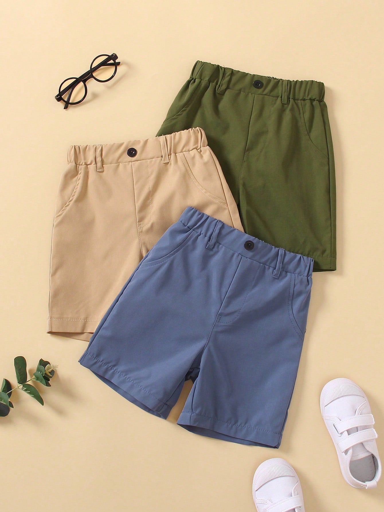 Young Boy 3pcs/Set Casual Solid Color Simple Shorts