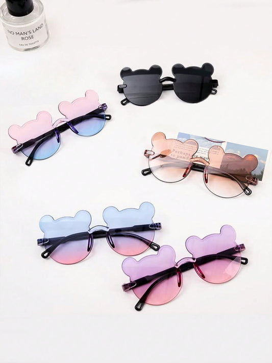 5pcs Kids Bear Shape Fashion Eyeglasses, One-Piece Frame Fashionable Cute Cartoon Baby Fashion Korean Version , UV Protection, Fashionable And Trendy High Quality Fashion Eyeglasses, Suitable For Summer Daily Use