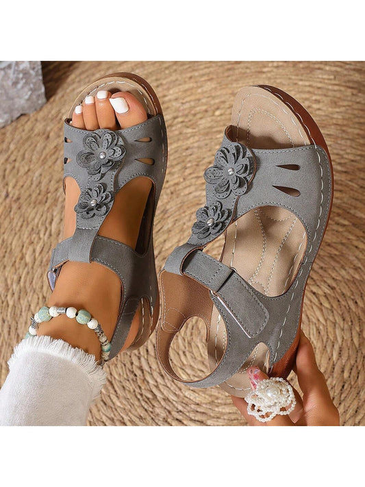 2024 Latest Style Thick-Soled Perforated Strap Floral Rope Sandals, Comfortable