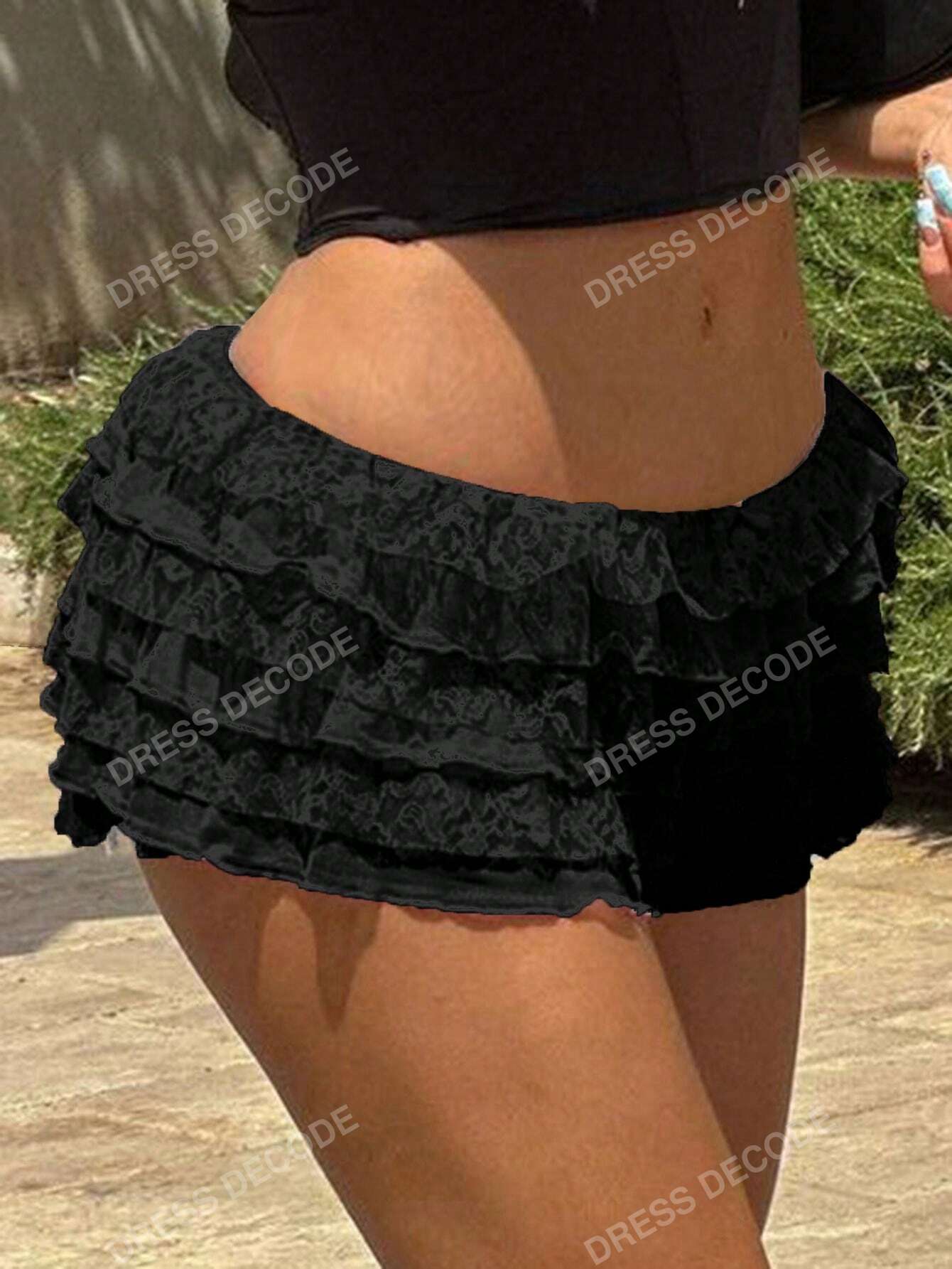 Low Waist Lace Layered Chiffon Shorts With Ruffle Hem