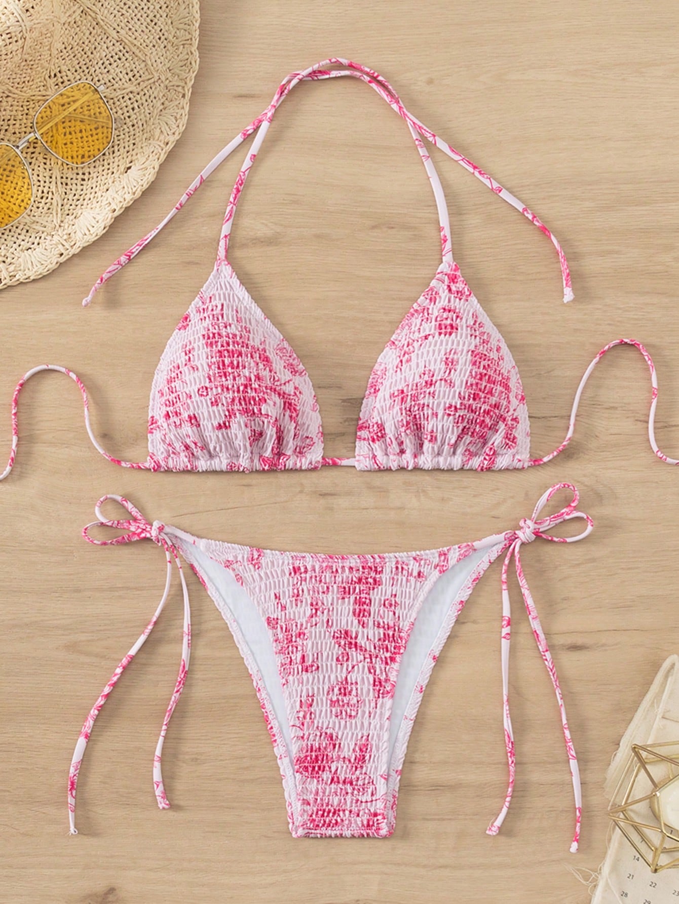 Swim Mod Printed Bandeau Bikini Set, Summer Beach