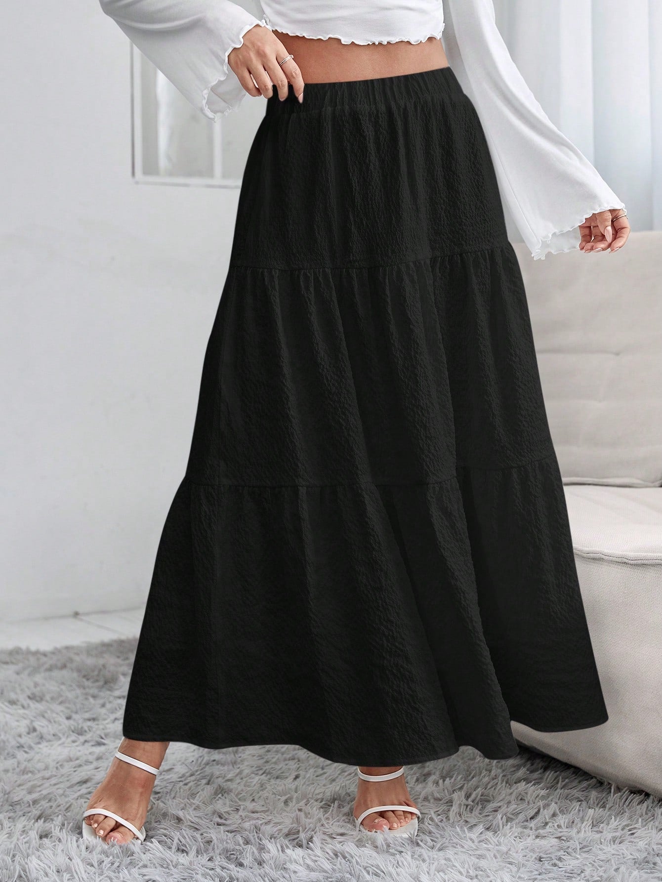 Solid Ruffle Hem Schiffy Skirt