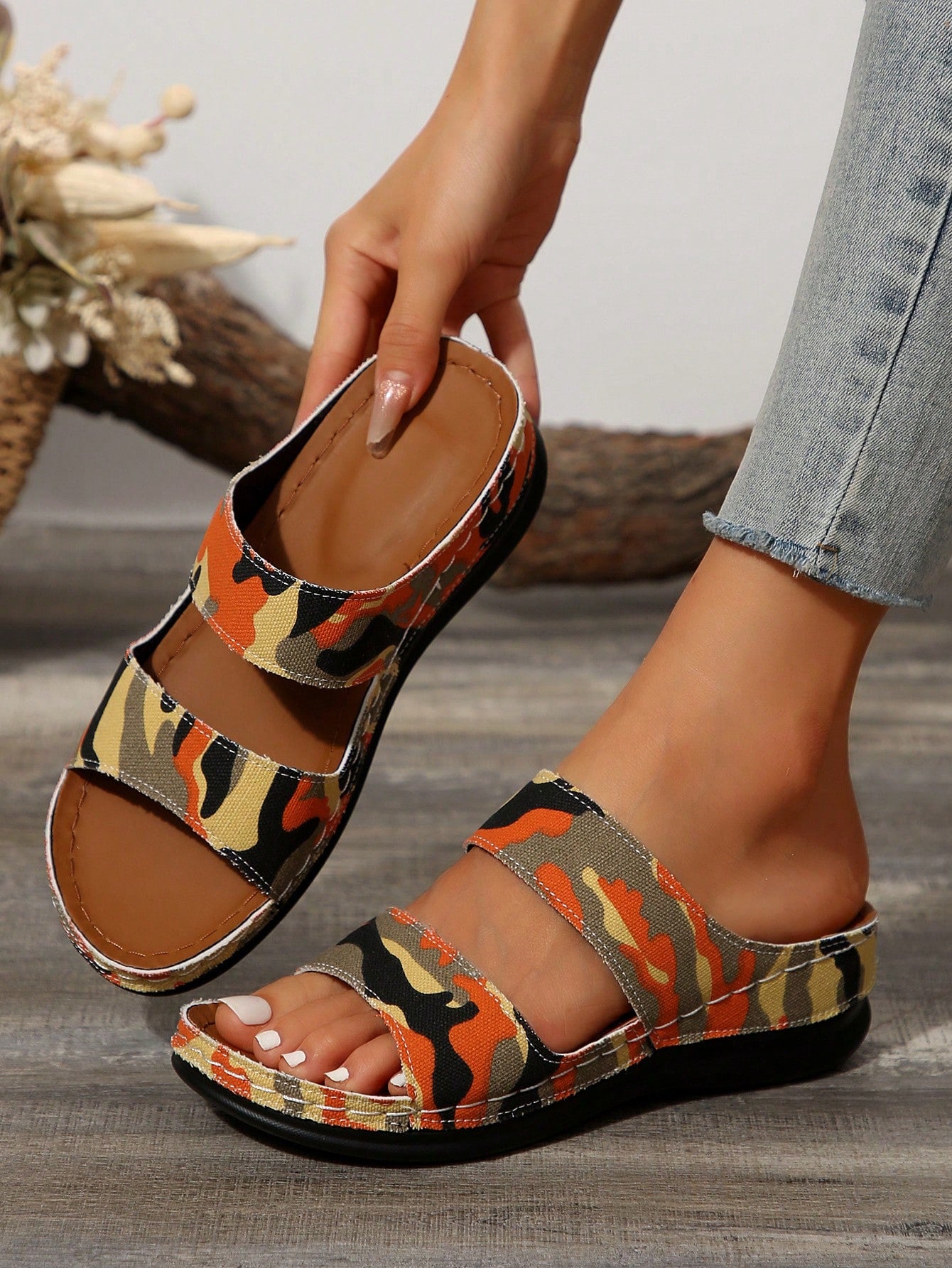 Women's Best-Selling Band Shoe Vamp Couple's Simple Style Wedge Heel Thick Bottomed Sandals, Plus Size Wide Toe Sandals, Stitch Reinforcement Technology, Peep Toe Open Peep-Toe, Summer Classic All-Match Light Beach Shoes