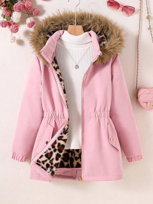 Girls' Leopard Print Leisure Trendy Corduroy Jacket