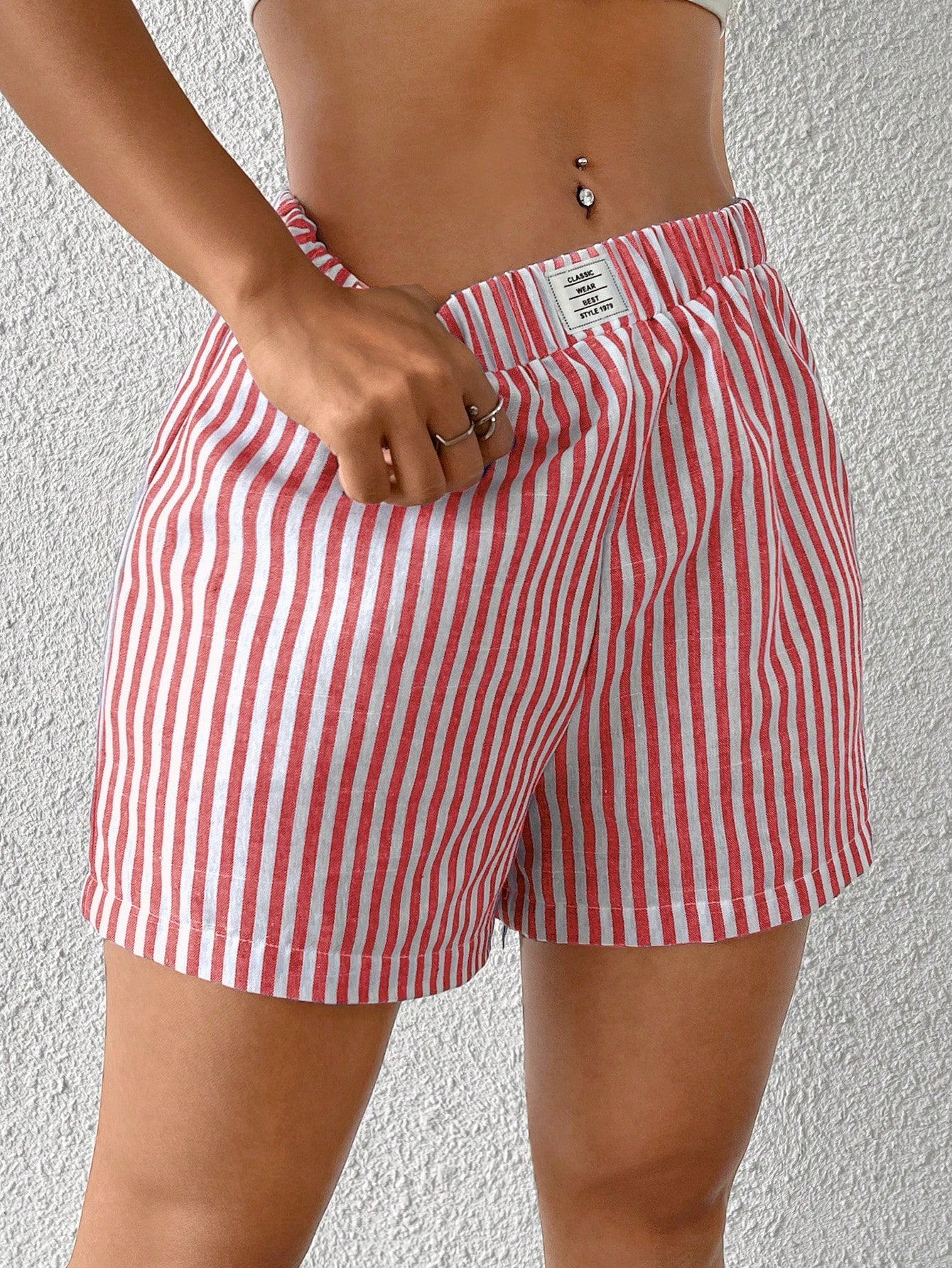 Blue Striped Woven Women Shorts