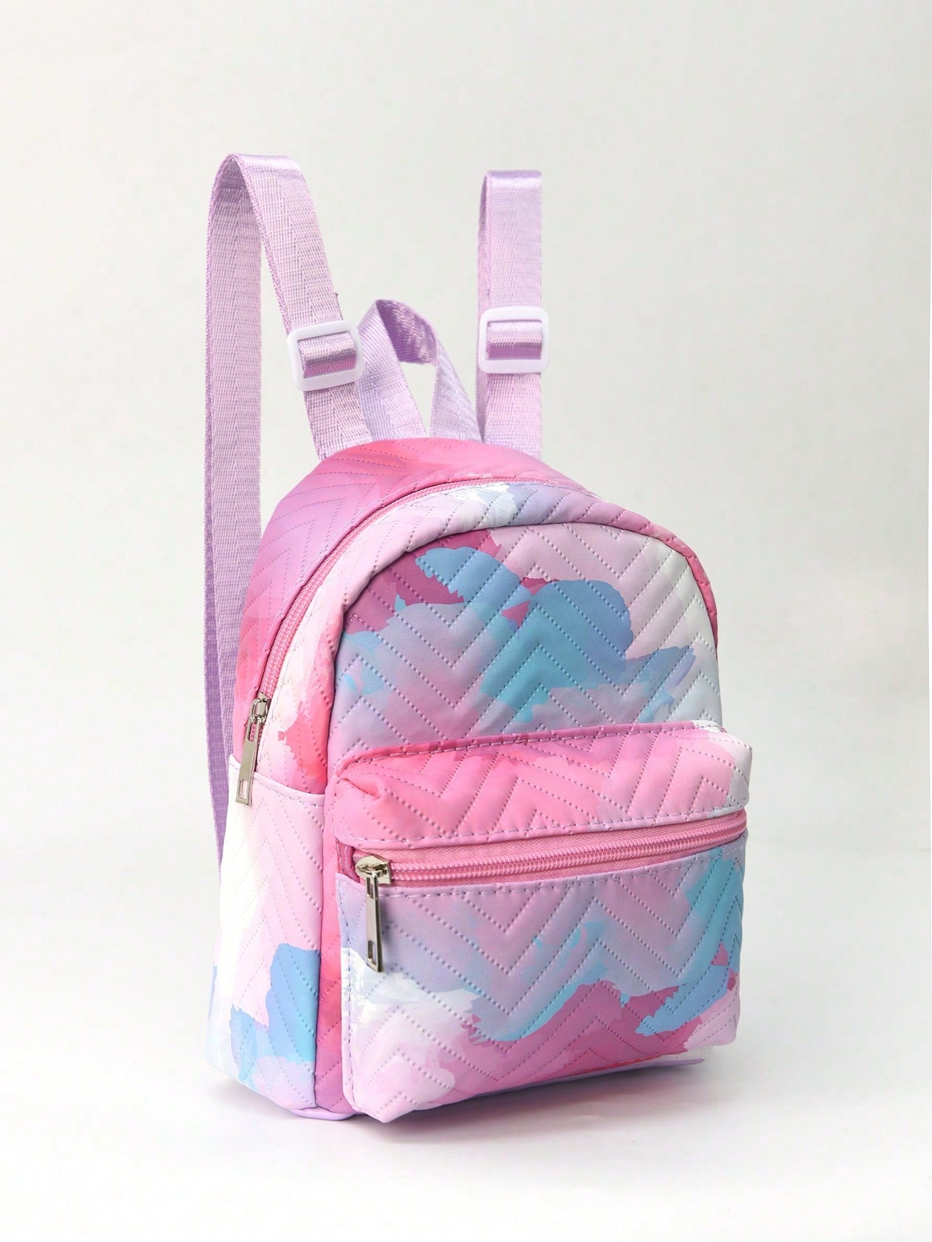 Girls Chevron Pattern Adjustable-strap Decor Zipper Classic Backpack