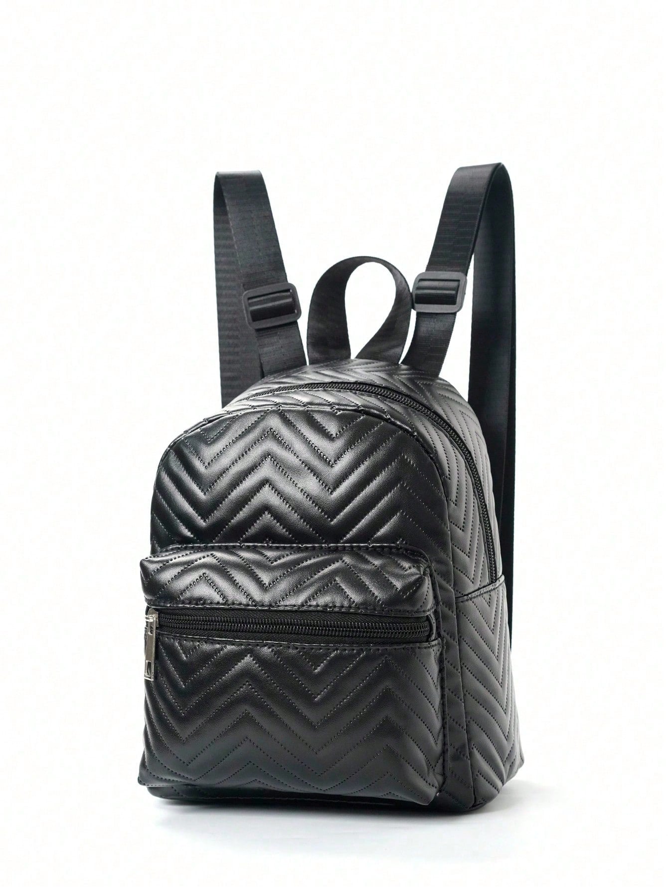 Girls Chevron Pattern Adjustable-strap Decor Zipper Classic Backpack