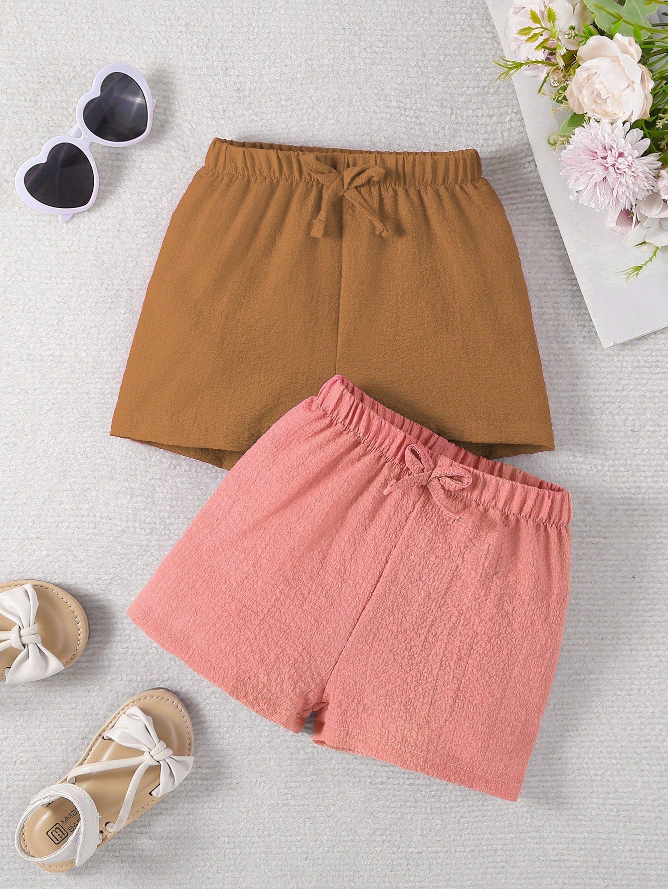 Young Girl 2pcs Bow Front Shorts