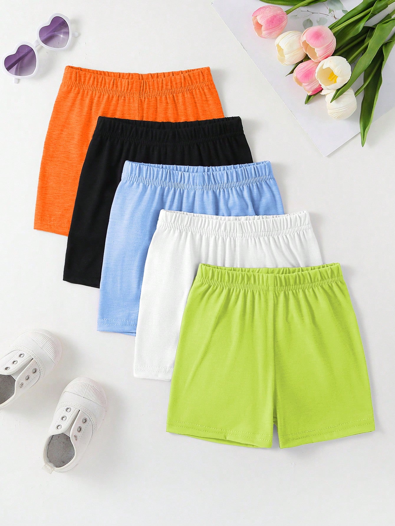 5pcs Young Girl Summer Outdoor Casual And Sports All-Match Shorts Set, Multi-Colored For Versatile Matching
