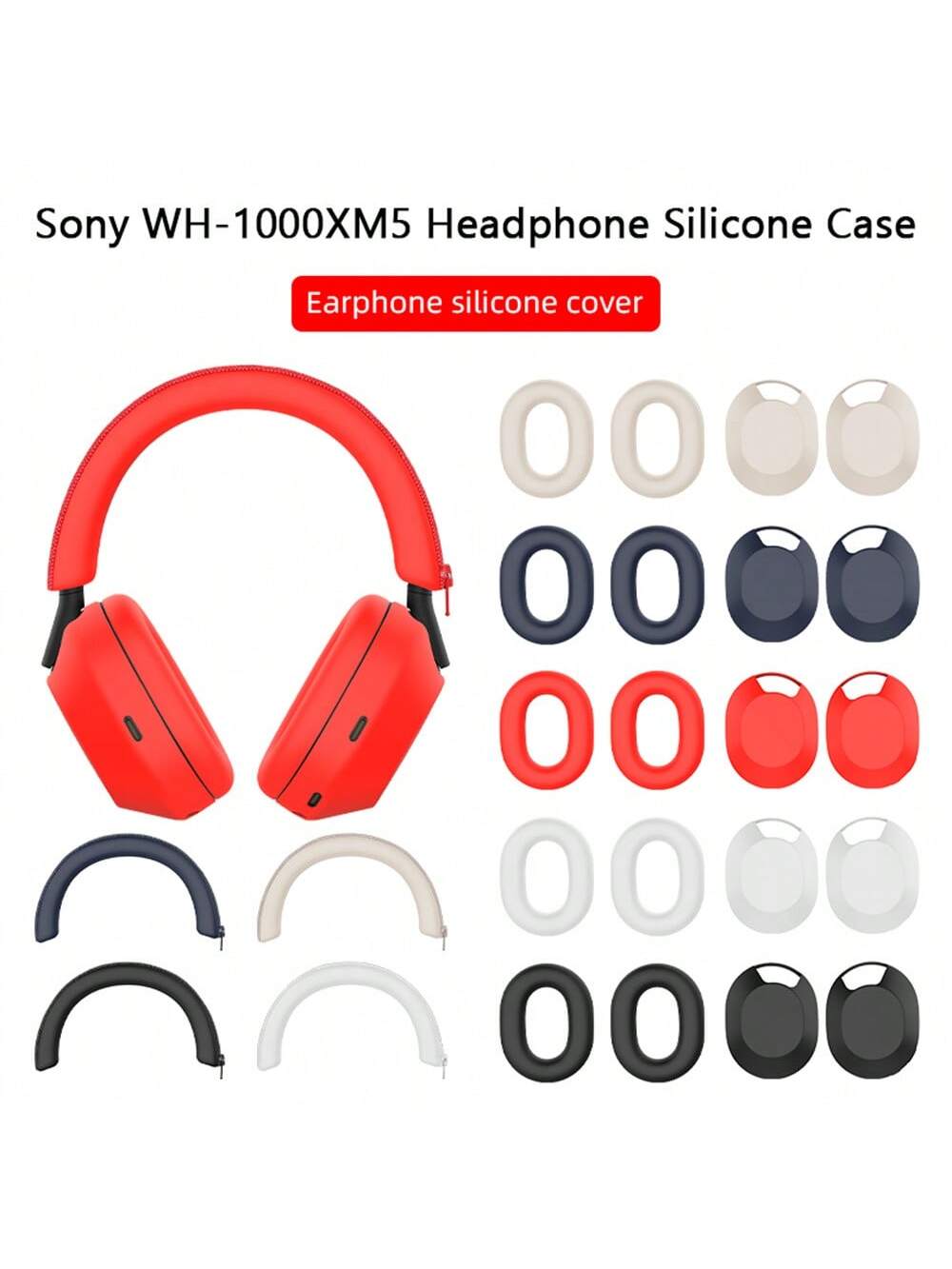 Suitable For   WH-1000XM5 Headphones Silicone Protective Cover Ear Cap Cover Headband Cover Case Cover Washable Silicone Protective Cover Set