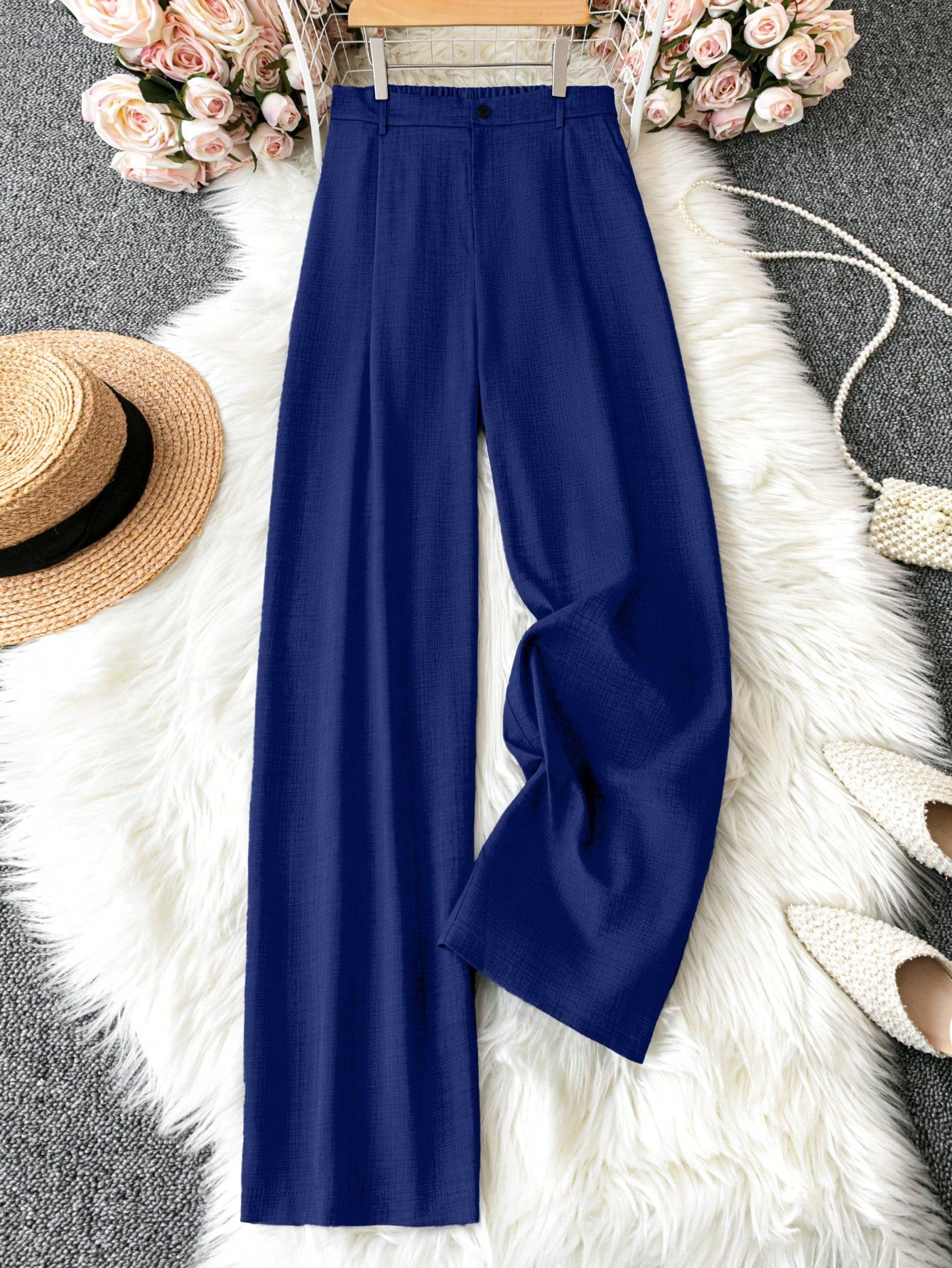 Plus Size Casual Solid Color Loose Straight Leg Suit Pants