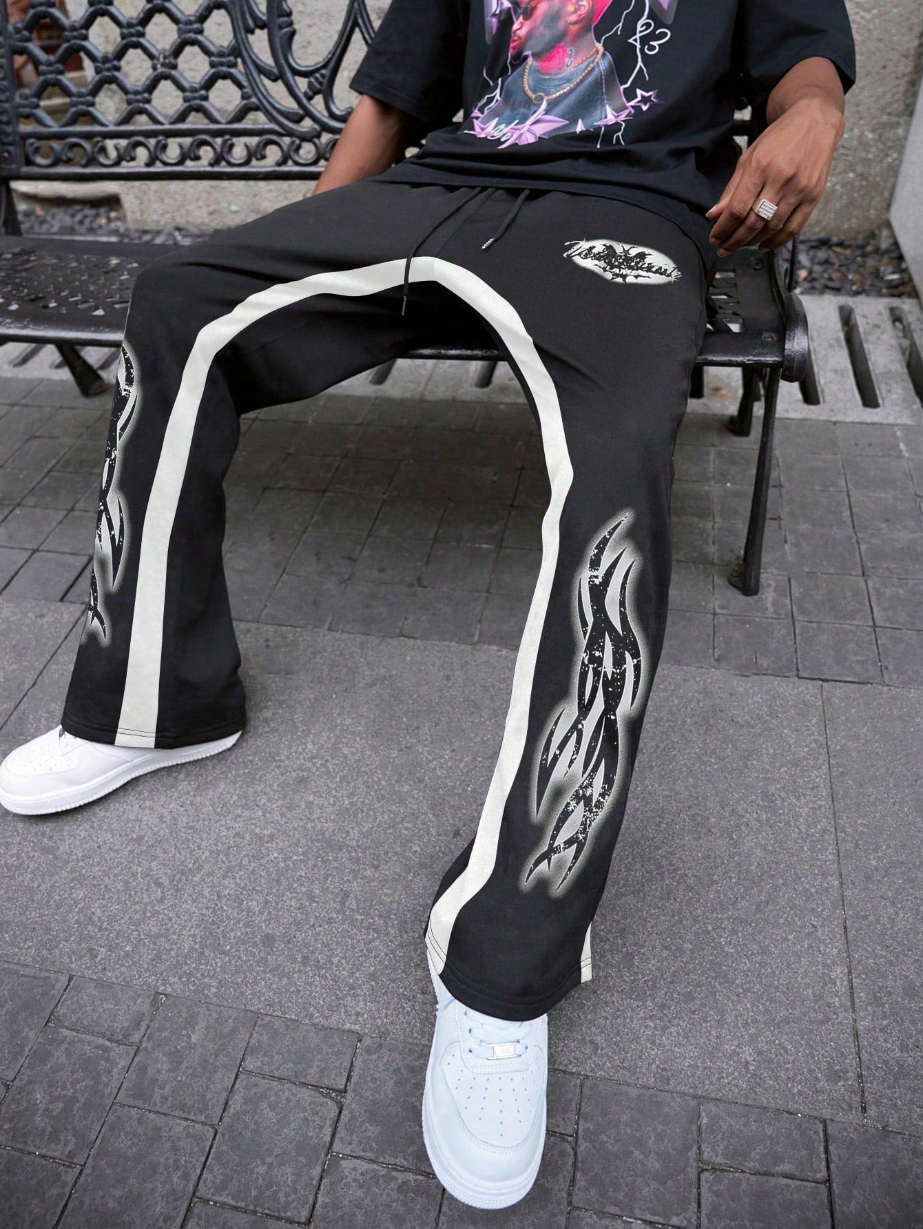 Men's Color-Block Simple Print Drawstring Pants