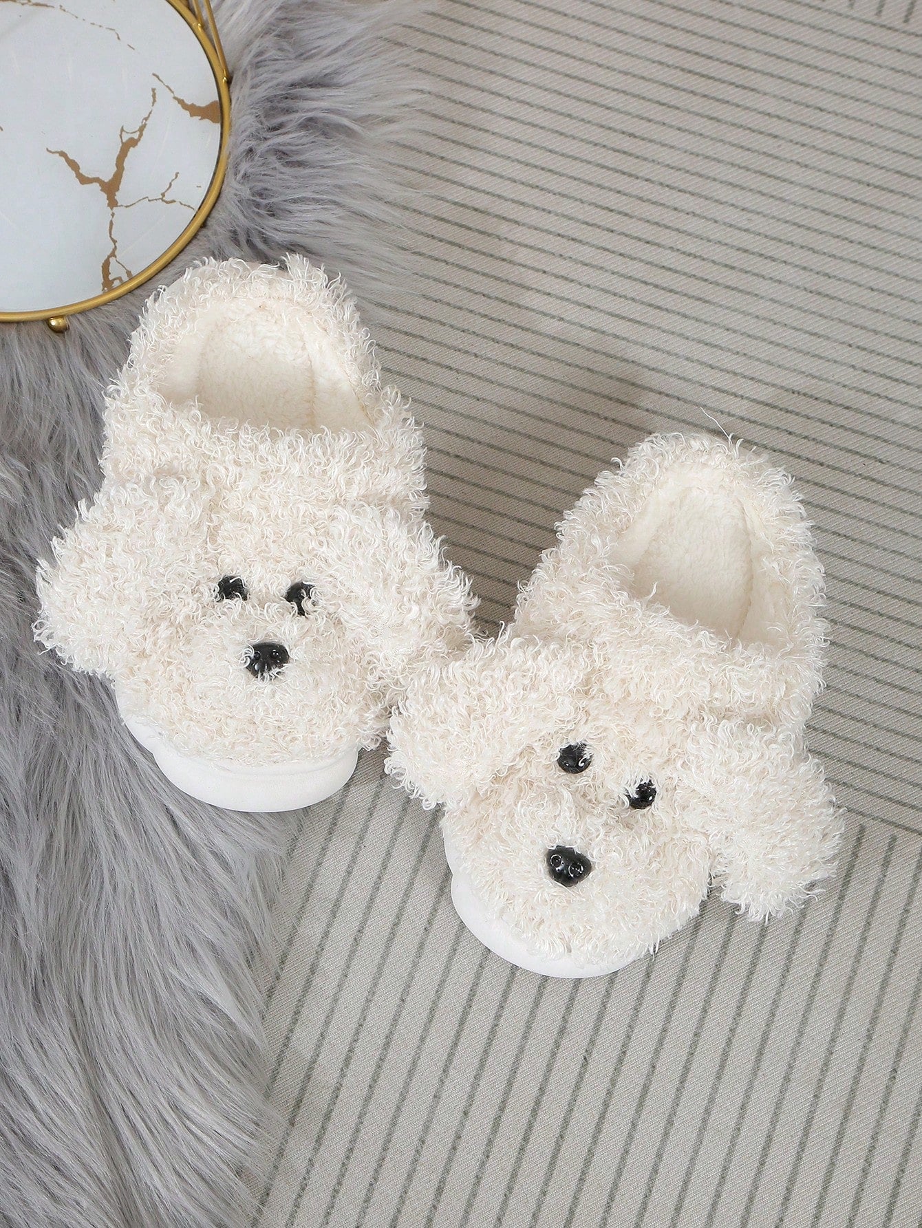 Women's New Cute Casual Home Comfy Cartoon Pattern Furry Slippers, Round Toe & Half-Slip, Thick Plush Woolen Shoe Upper, Warmly Lined, Soft & Lightweight Thick Sole