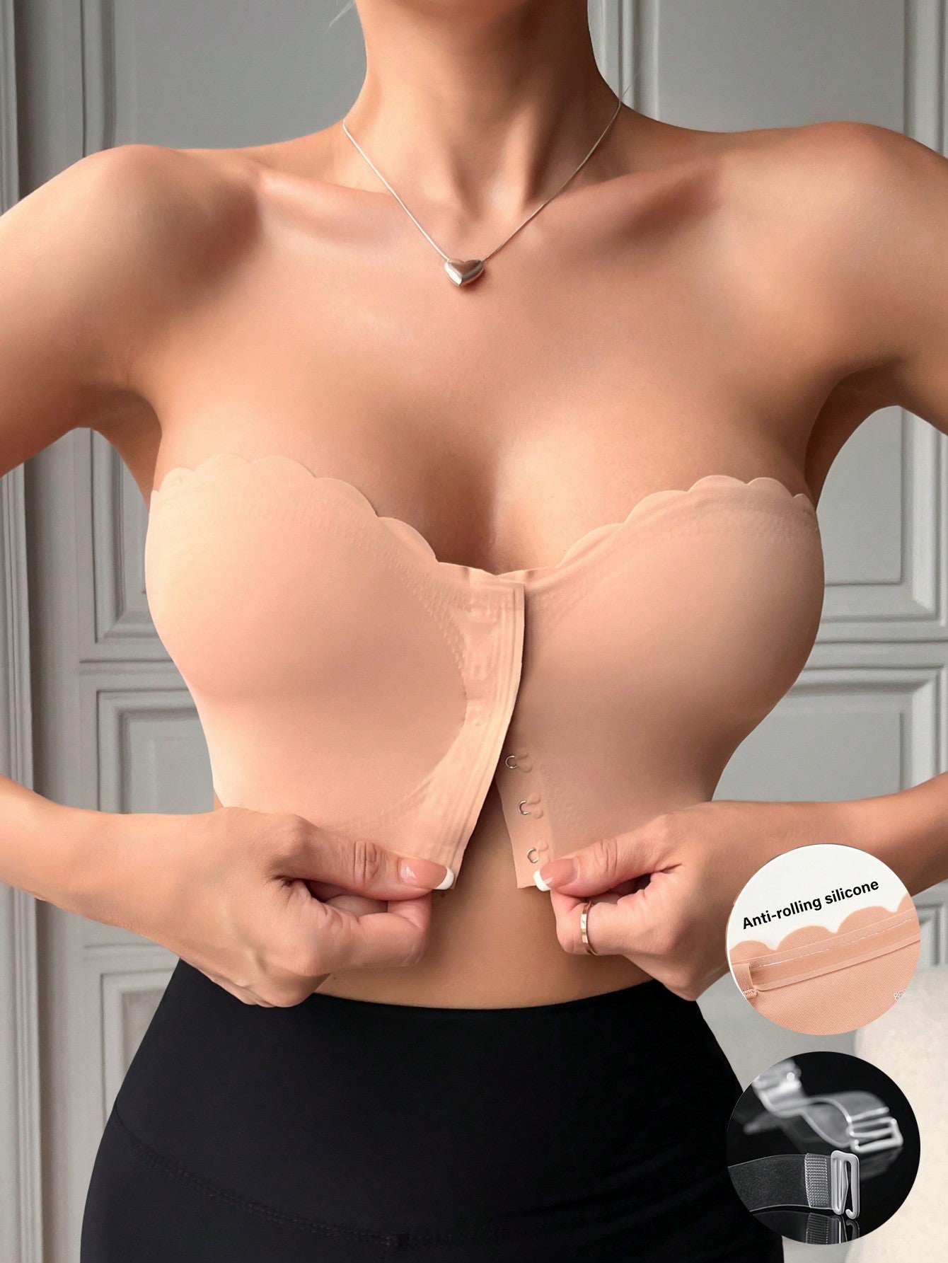 Womens Strapless Bra - Seamless Smooth Construction, Solid Color, Wire-Free Comfort - Wave Edge Design With Anti-Rolling Silicone Grip For Secure, Casual Style