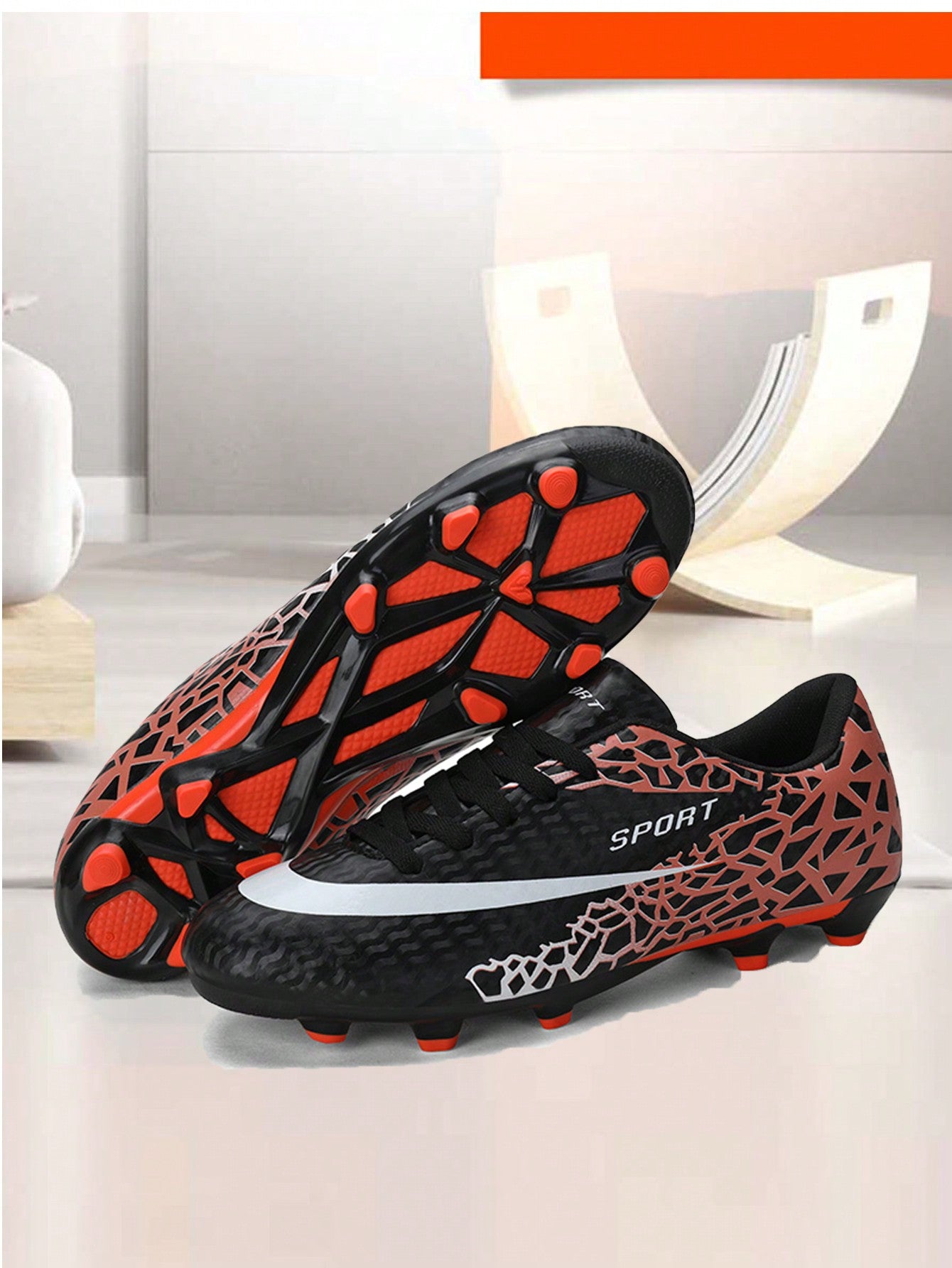 1pair Teenage Boys' PU Football Shoes With Long Studs, Durable And Slip-Resistant, Perfect For Daily Exercise In Summer