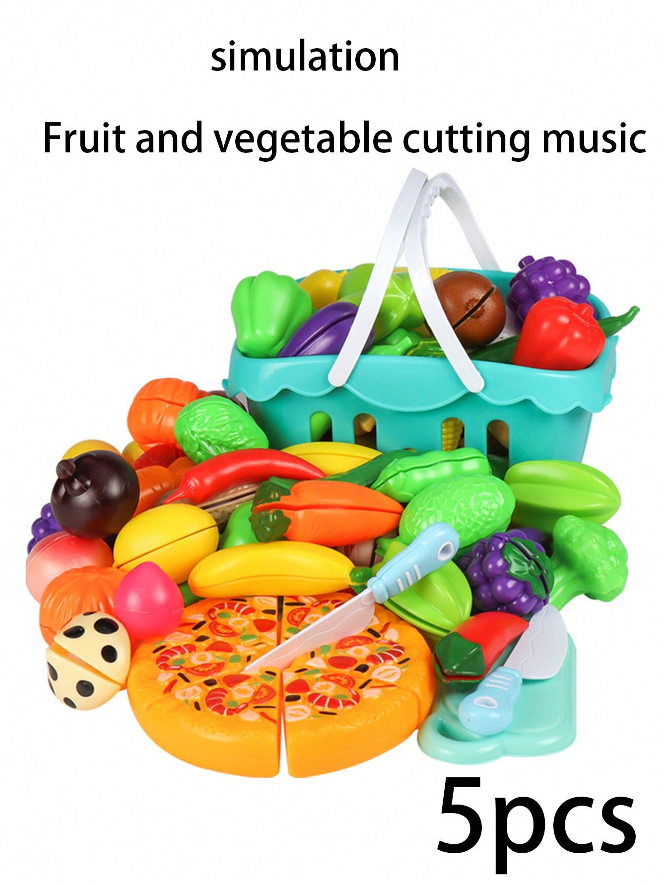 5pcs Kids' Simulation Fruit & Peelable Vegetable Model Playset Cutting Toys, Random Colors And Styles, Pre-School Early Learning Cognitive Toys