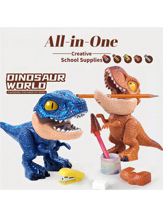 5-In-1 Dinosur Stationery Toy For Kids 3+, Creative School Supplies With Ruler, Pencil, Sharpener, Binder & Eraser, Perfect Back-To-School Gift