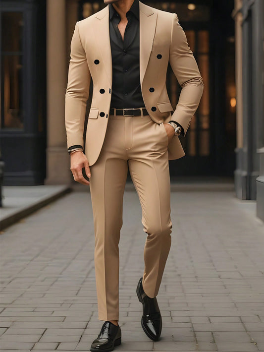 Men's Plus Size Waist-Tightening Long Sleeve Suit Jacket And Pants Set