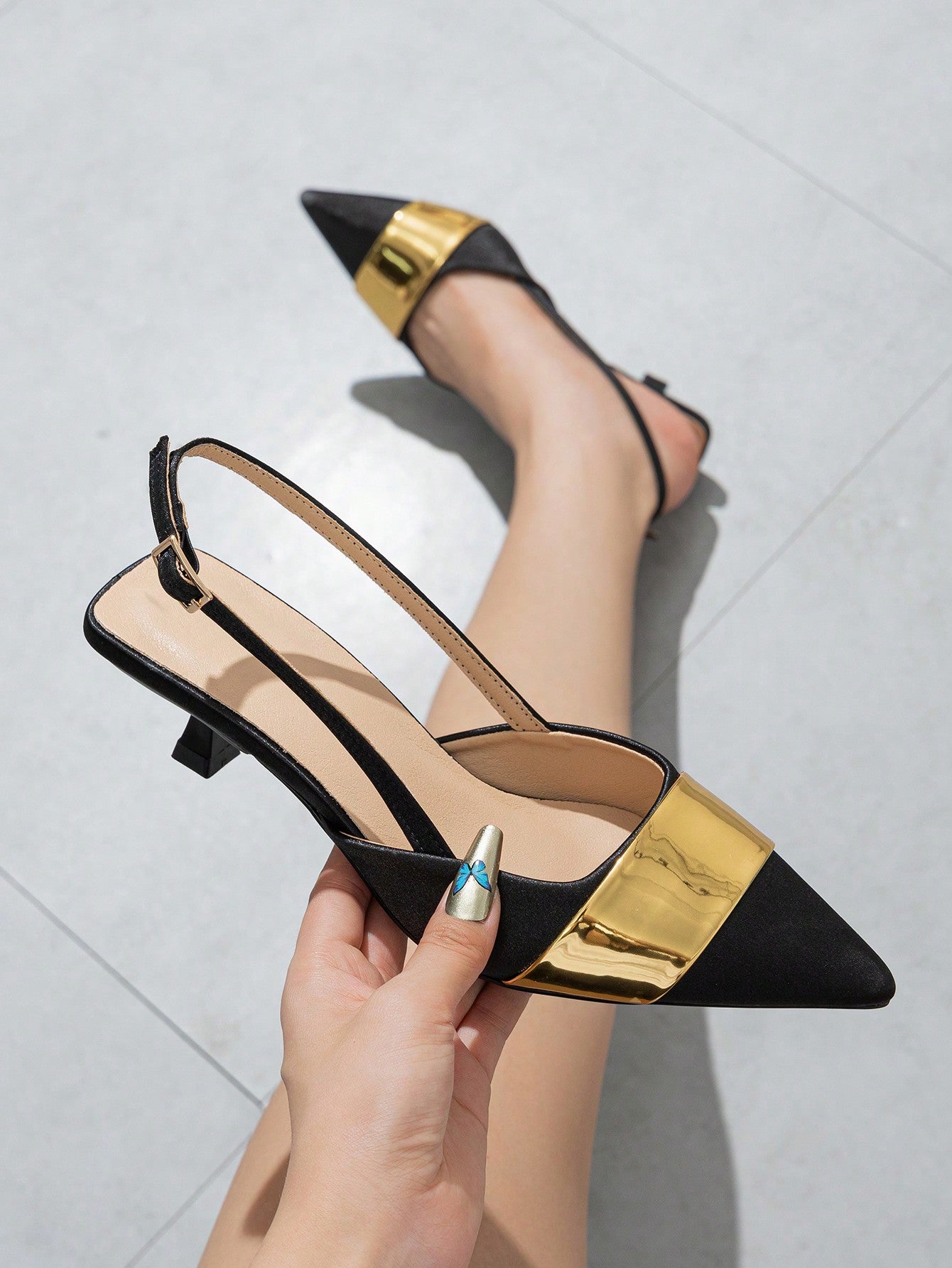 Ladies' Buckled Solid Color Pointed Toe Backless Kitten Heels With Ankle Strap, Elegant Daily Wear For Outdoor Shopping, Spring/Summer, Pink Satin To Match The Dress
